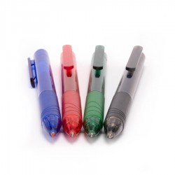 Bolígrafos borrables  con tinta azul y cuerpo translúcido en varios colores. Chile