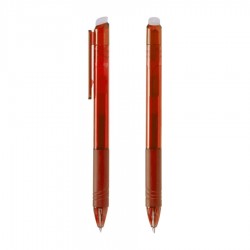 Bolígrafos borrables institucionales con tinta azul y cuerpo translúcido en varios colores