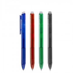 Bolígrafos borrables publicitario con tinta azul y cuerpo translúcido en varios colores